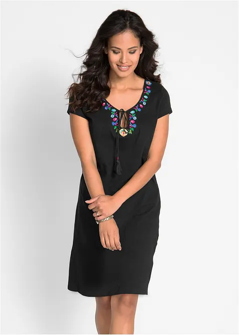 Jerseyklänning i flamgarn av ren bomull, bonprix