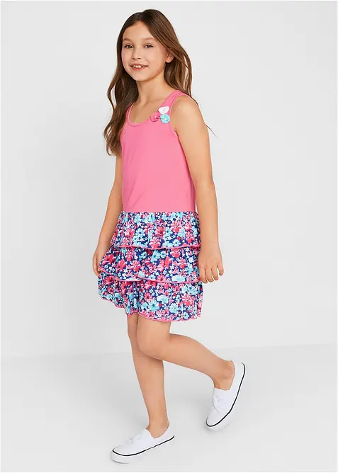 Jerseyklänning med volanger för barn, ekologisk bomull, bonprix