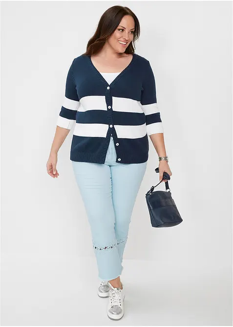 Randig bomullscardigan, bonprix