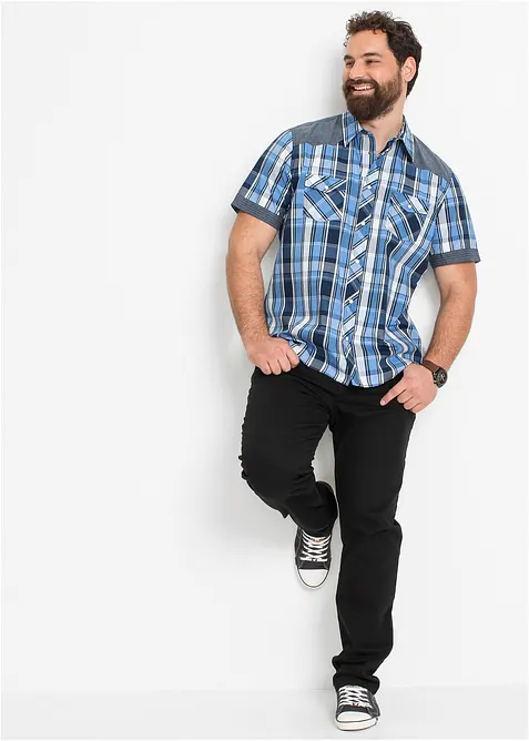 Kort&auml;rmad skjorta med denimbes&auml;ttning, bonprix