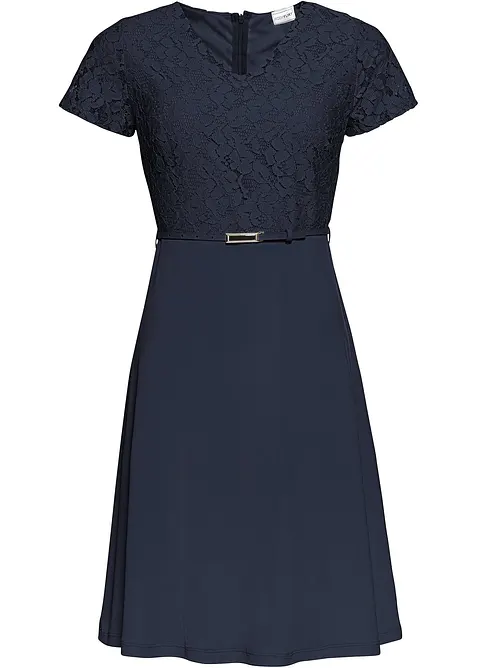 Miniklänning med spets och skärp, bonprix