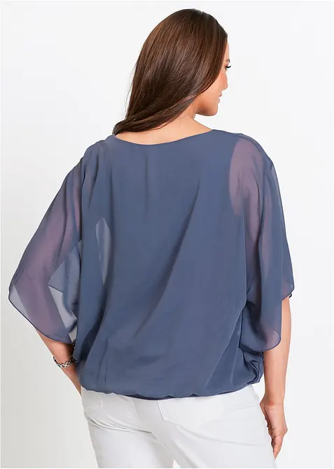 Chiffongblus med linne, bonprix