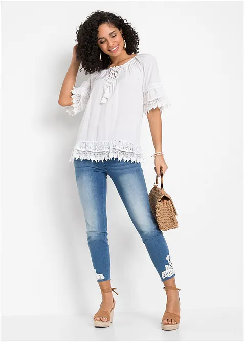 Tunika med spets i mjuk viskos, bonprix