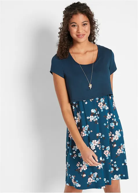 Blommig mamma-/amningsklänning i jersey, bonprix