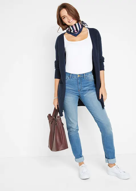 Lång cardigan av brett ribbstickat material, bonprix