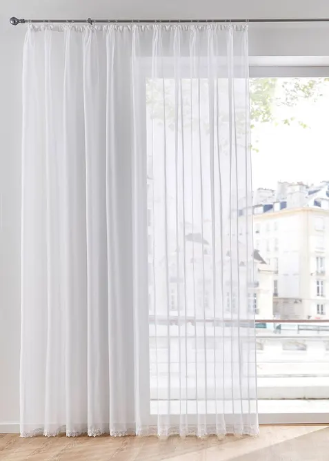 Gardinstore med återvunnen polyester och spetskant, bonprix