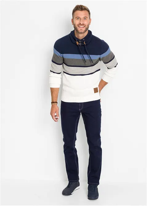 Grovstickad tröja med tubkrage i ren bomull, bonprix