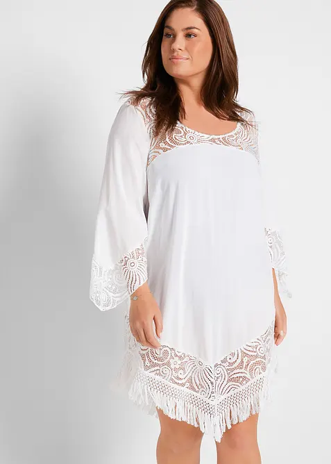 Strandtunika i viskos med spets, bonprix