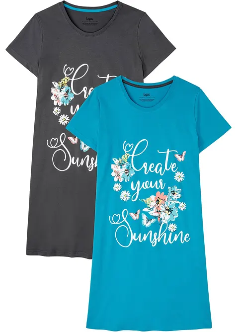 Kort nattlinne av ren bomull (2-pack), bonprix