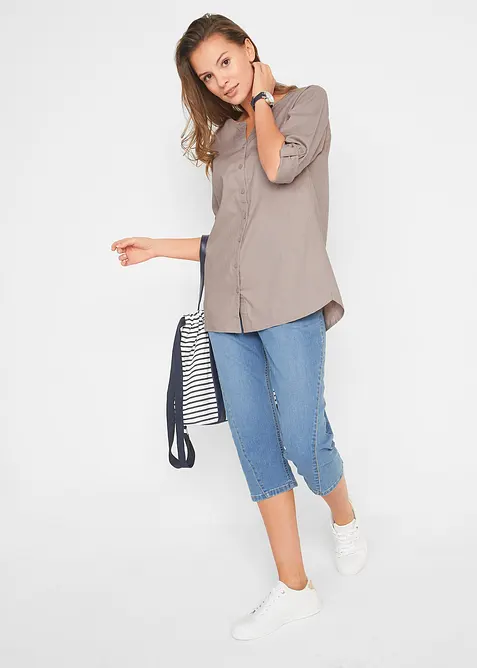 Blus med linne och 3/4-&auml;rm, bonprix