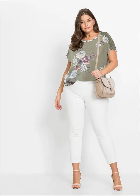 M&ouml;nstrad topp med spets, bonprix