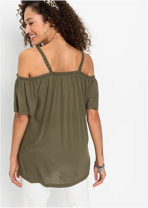Cold shoulder-topp i mjuk viskos, bonprix