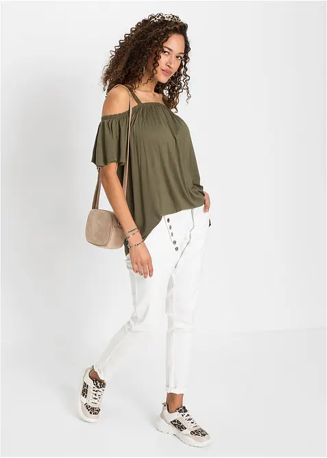 Cold shoulder-topp i mjuk viskos, bonprix