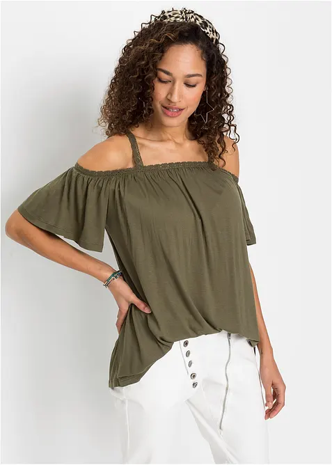 Cold shoulder-topp i mjuk viskos, bonprix