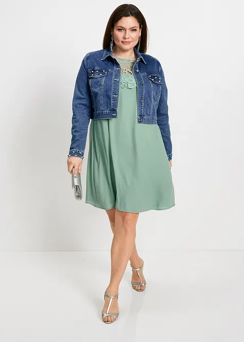 Jeansbolero med p&auml;rlor, bonprix