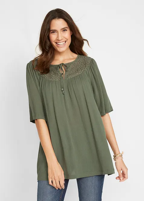 Krinklad l&aring;ng tunika med halvl&aring;ng &auml;rm, bonprix