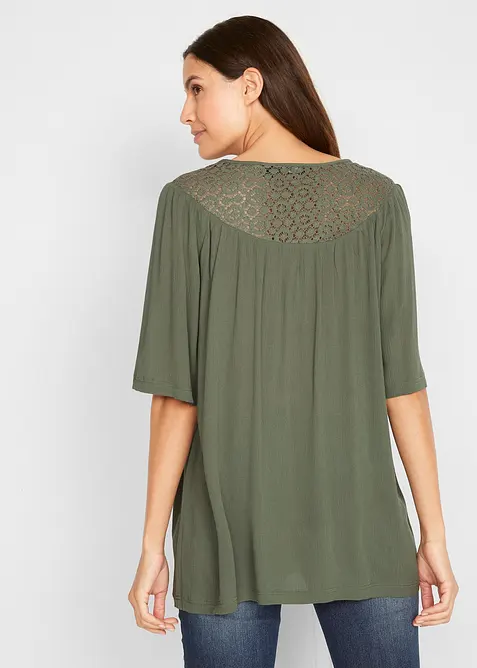 Krinklad l&aring;ng tunika med halvl&aring;ng &auml;rm, bonprix