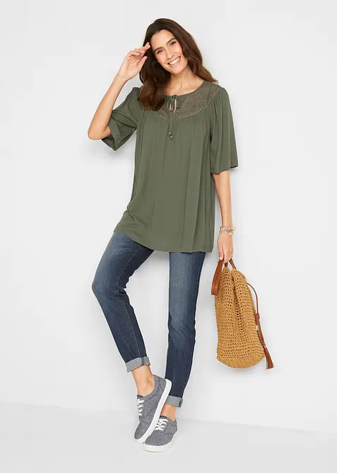 Krinklad l&aring;ng tunika med halvl&aring;ng &auml;rm, bonprix