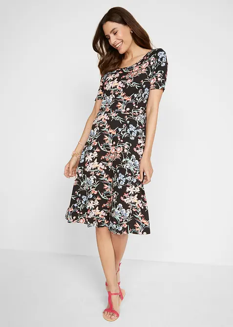 A-linjeformad knälång jerseyklänning, bonprix