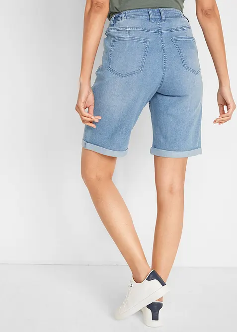 Jeansbermudas Mid Waist med broderi och bekv&auml;m midja, bonprix