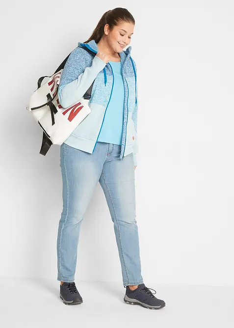 Stickad fleecejacka med luva, bonprix