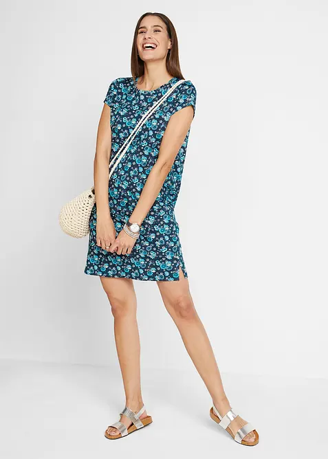 Jerseyklänning i bomull med sprund i sidorna (2-pack), bonprix