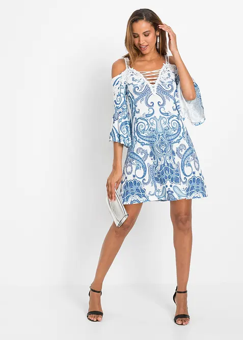 Utsvängd klänning med bara axlar, bonprix