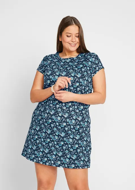 Jerseyklänning i bomull med sprund i sidorna (2-pack), bonprix