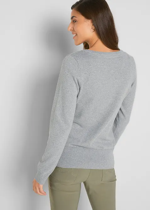 Finstickad cardigan  i basmodell med &aring;tervunnen bomull, bonprix