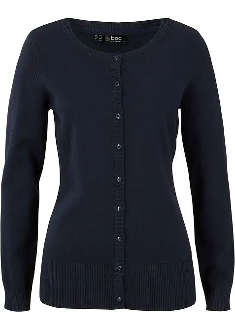 Finstickad cardigan  i basmodell med &aring;tervunnen bomull, bonprix