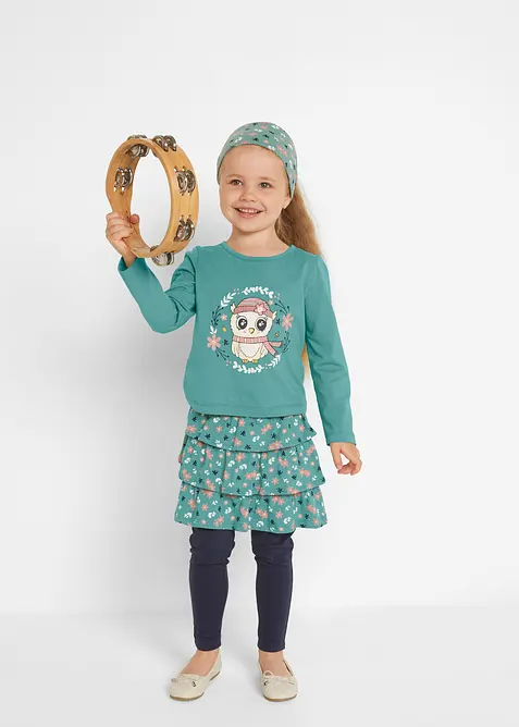 Långärmad topp, kjol, leggings, hårband (4-delat set), bonprix