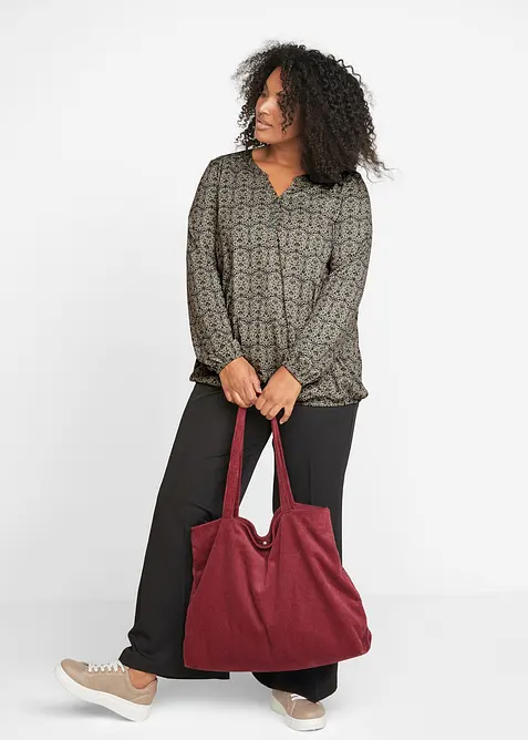 M&ouml;nstrad l&aring;ng&auml;rmad topp med farfarskrage, bonprix