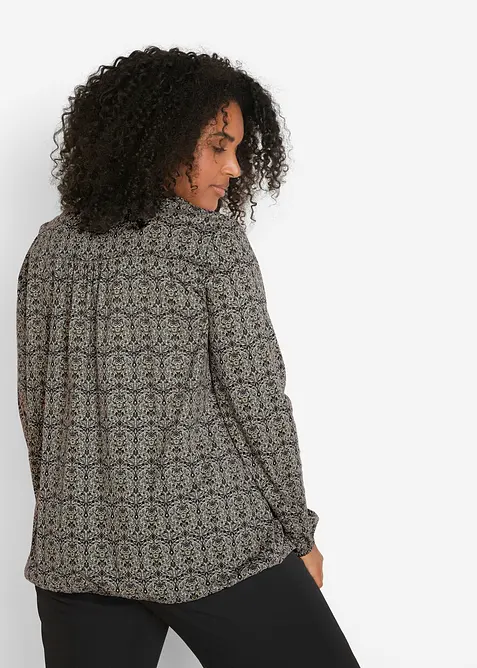 M&ouml;nstrad l&aring;ng&auml;rmad topp med farfarskrage, bonprix