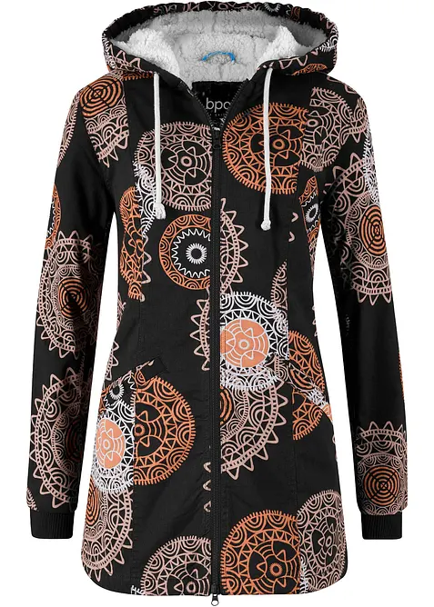 Mönstrad bomullsparkas med huva, bonprix