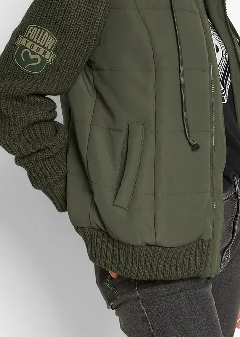 Jacka med stickade &auml;rmar och huva, bonprix