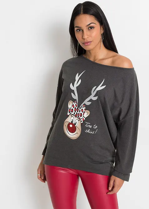 Off shoulder-topp med julmotiv, bonprix