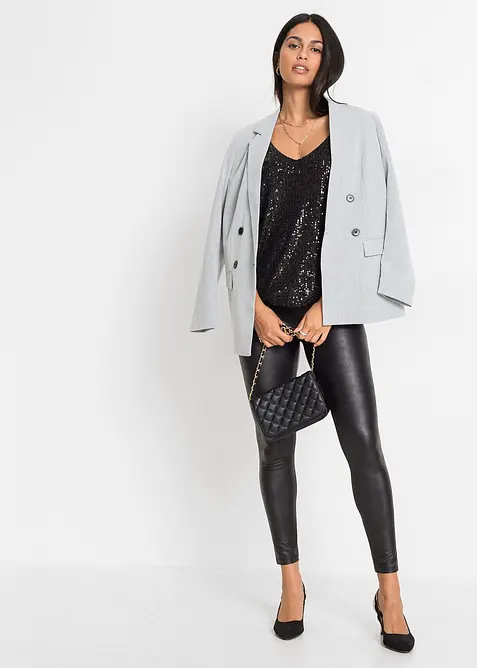 Jerseylinne av mjuk viskosmix, med paljetter och spaghettiaxelband, bonprix