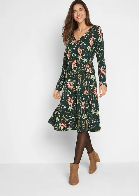 Jerseyklänning i bomull med omlottlook, bonprix