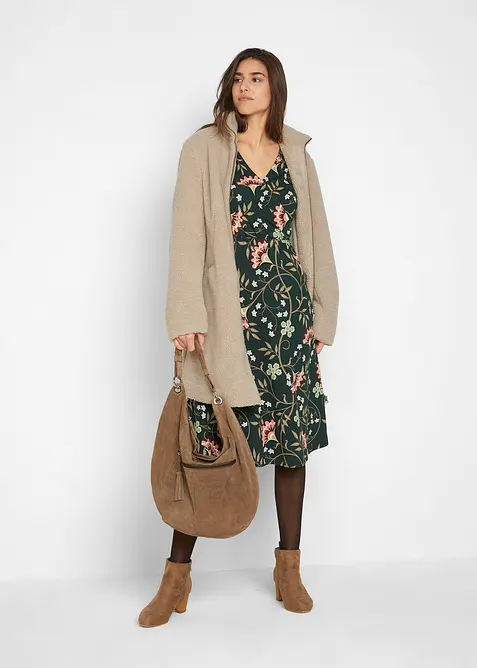 Jerseyklänning i bomull med omlottlook, bonprix