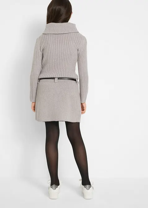 Stickad klänning med skärp för barn (2 delar), bonprix