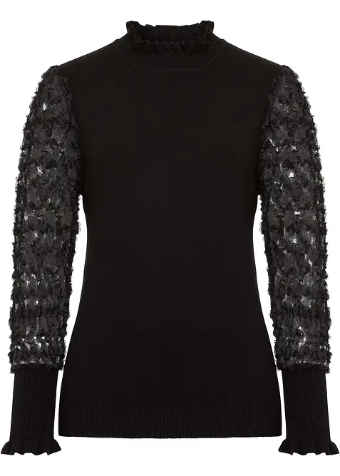 Polotröja med snygga chiffongärmar, bonprix