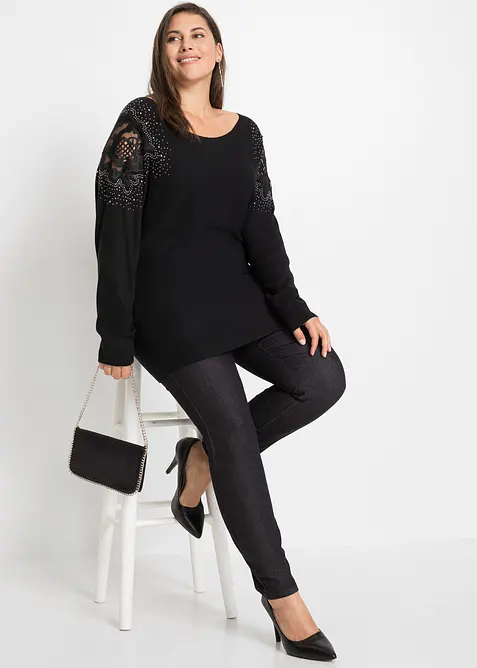 Finstickad tröja i viskosmix, bonprix