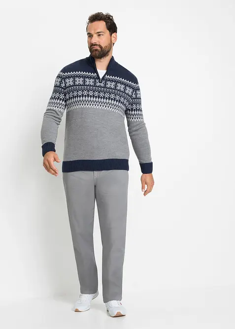 Lusemönstrad tröja med krage och dragkedja, bonprix