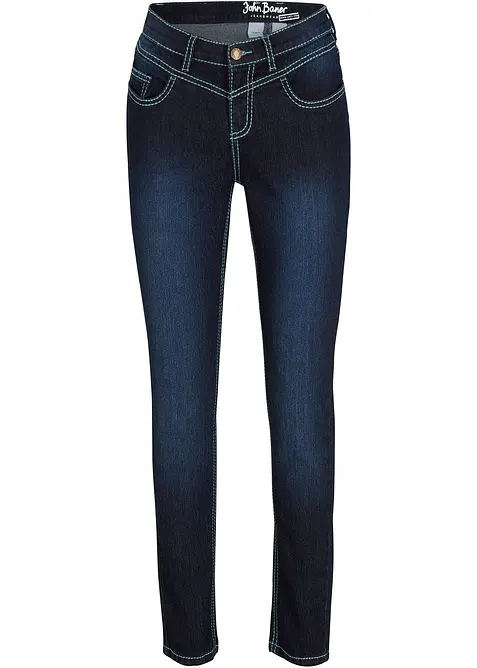Slim Jeans Mid Waist, med kontrastfärgade sömmar, bonprix