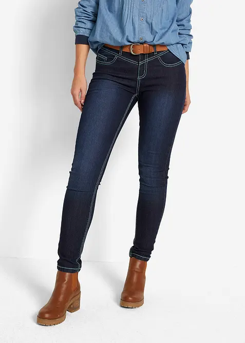 Slim Jeans Mid Waist, med kontrastfärgade sömmar, bonprix