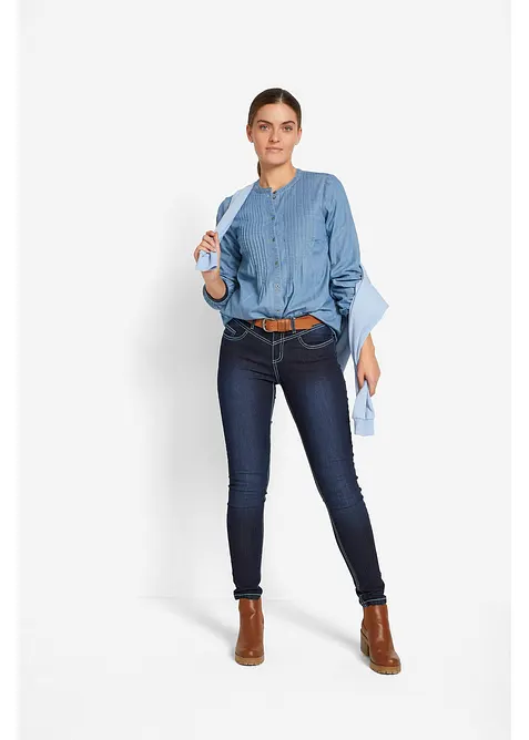 Slim Jeans Mid Waist, med kontrastfärgade sömmar, bonprix