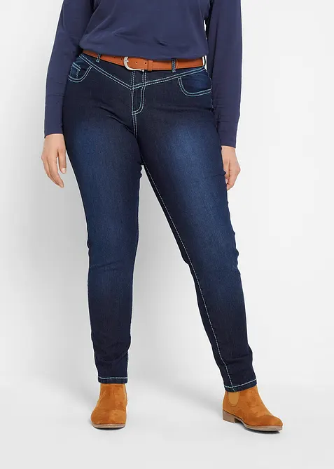 Slim Jeans Mid Waist, med kontrastfärgade sömmar, bonprix