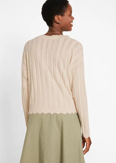 Kort h&aring;lm&ouml;nstrad cardigan med h&aring;llbar viskoskofta, bonprix