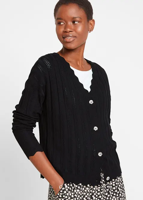 Kort h&aring;lm&ouml;nstrad cardigan, bonprix