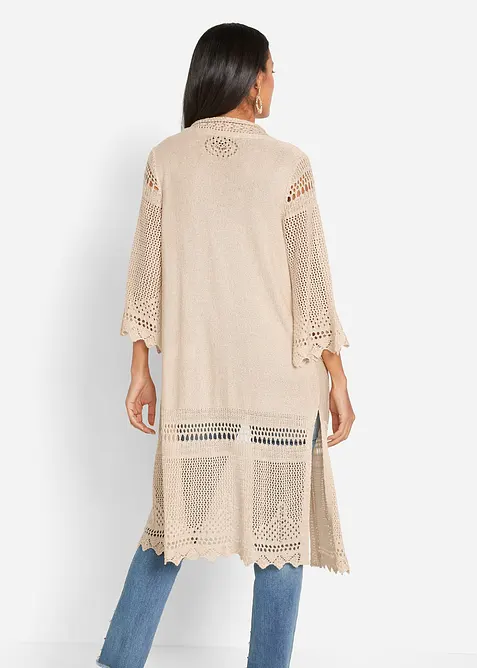 Lång hålmönstrad cardigan, bonprix